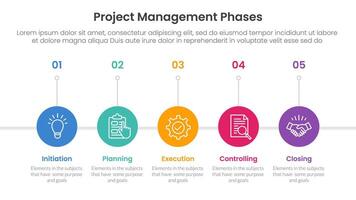 5 phase project management infographic template banner with stack, rectangle, arrow, creative, variations, vertical, arrows with 5 point list information for slide presentation vector