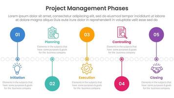5 phase project management infographic template banner with timeline circle point up and down with 5 point list information for slide presentation vector