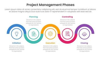 5 phase project management infographic template banner with timeline circle up and down horizontal with 5 point list information for slide presentation vector