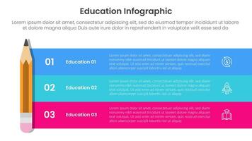 education infographic template banner with standing pencil and long block rectangle container box with 3 point for slide presentation vector