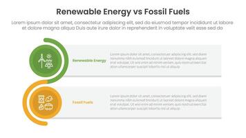 Renewable energy vs fossil fuels comparison concept for infographic template banner with rectangle box stack and circle wave with two point list information vector