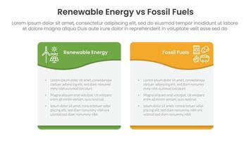 Renewable energy vs fossil fuels comparison concept for infographic template banner with wave swirl curve table box with two point list information vector