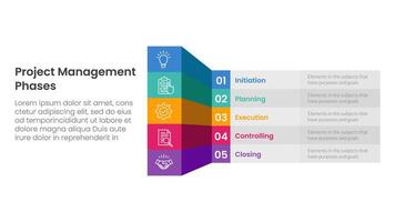 5 phase project management infographic template banner with creative box table shadow 3d style with 5 point list information for slide presentation vector