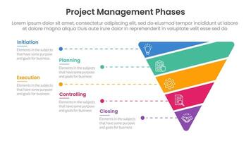5 phase project management infographic template banner with funnel cutted or sliced shape with 5 point list information for slide presentation vector