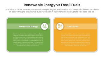 Renewable energy vs fossil fuels comparison concept for infographic template banner with big round box table with two point list information vector