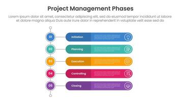 5 phase project management infographic template banner with vertical timeline style with round rectangle shape with 5 point list information for slide presentation vector