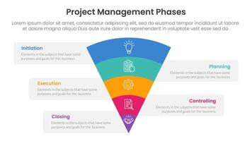 5 phase project management infographic template banner with funnel bending on center with 5 point list information for slide presentation vector