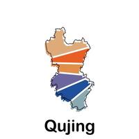 Map of Qujing modern geometric illustration, map of China Country design template vector
