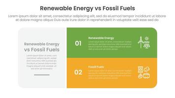 Renewable energy vs fossil fuels comparison concept for infographic template banner with big round box and stack list with two point list information vector