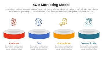 4C marketing model infographic 4 point stage template with product showcase horizontal 3d stage for slide presentation vector
