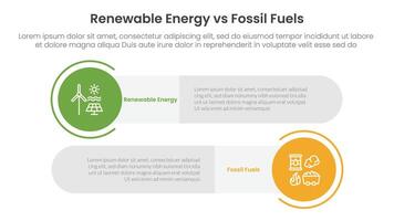 Renewable energy vs fossil fuels comparison concept for infographic template banner with big circle and long rectangle round shape with two point list information vector