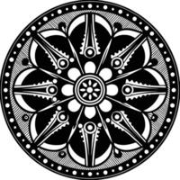 a black and white circular design with a flower in the center vector