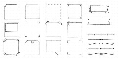 Set of Cute Hand drawn Doodle Banners and Ribbons isolated on white background for your Design. Bullet journal Ideas. Girly Stuff. Sticky Notes. vector