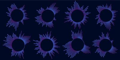 Set of circular ripple icons. Concentric circles with broken lines isolated on white background. Vortex, sonar wave, soundwave, sunburst, signal signs. graphic illustration vector