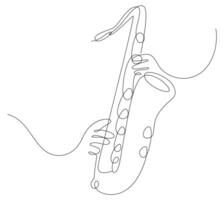 Saxophonist playing jazz music instruments, Saxophone player, one continuous line drawing of classical saxophone vector