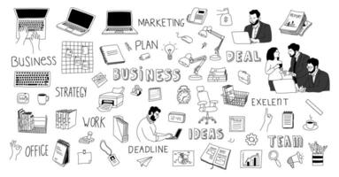 Hand drawn business doodle, work, office elements, Business doodles element related startup to success vector