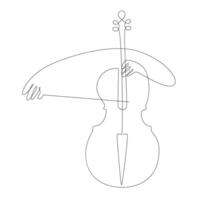 Cello music player continuous one line drawing minimalist, cellist hands playing cello line vector