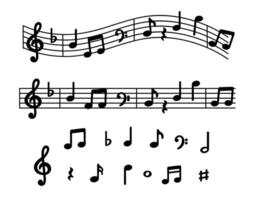 Music notes icon on wavy lines, music notes symbols vector