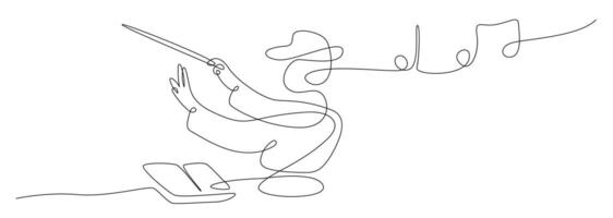 Conductor conducting an orchestra line , Continuous single one line art drawing of music conductor directing concert vector