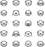A Collection Of 20 Hand Drawn Otter Faces With Variations In Facial Features vector
