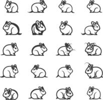 A Collection Of 20 Black And White Rabbit Illustrations vector
