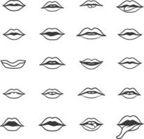 A Collection Of 20 Different Hand Drawn Lip Expressions vector