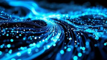 Abstract Digital Flow.A mesmerizing abstract digital art piece featuring swirling lines of vibrant blue light, illuminating a dark background with a sense of depth and movement. video