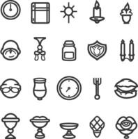 A Collection Of 18 Line Art Icons Of Various Objects vector