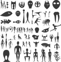 A Collection Of Abstract Silhouettes Depicting Humanoid And Animal Forms vector