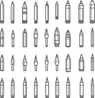 A Collection Of 40 Different Types Of Bullet Cartridge Illustrations vector