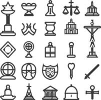 A Collection Of 28 Diverse Line Art Icons Representing Various Symbols And Objects vector