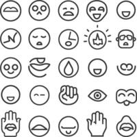 A Collection Of 24 Line Art Emojis Depicting Various Expressions And Actions vector