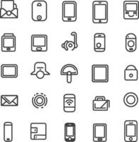 A Collection Of 25 Outline Icons Depicting Mobile Devices And Communication vector