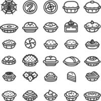 A Collection Of 28 Line Art Icons Depicting Various Pies And Pastries vector