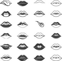 A Collection Of 24 Black And White Mouths With Various Expressions vector