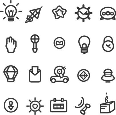 A Collection Of 20 Simple Line Icons Depicting Diverse Concepts