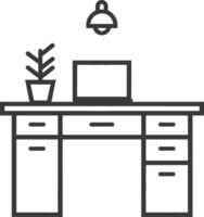Office desk with laptop and plant on it vector