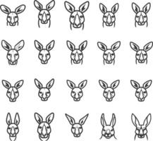 A Collection Of 20 Outline Drawings Of Kangaroo Heads Facing Forward vector