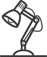 A black and white drawing of a lamp on a desk vector