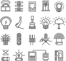 A Collection Of 20 Line Drawings Of Light Bulbs And Electrical Components vector