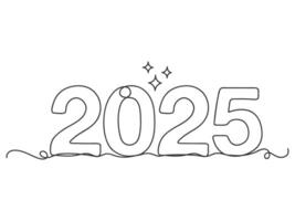 Text 2025 handwritten continuous one line art illustration. vector