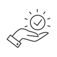 Outline check mark on the palm hand icon simple flat style illustration. vector