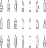 A Collection Of 24 Unique Outline Illustrations Of Bullets And Ammunition vector