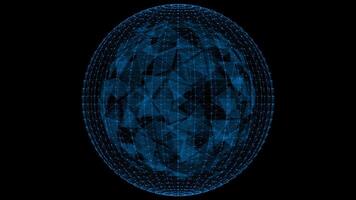 Royal blue color mesh pattern low poly geometric design rotating sci-fi 3d sphere on black background video