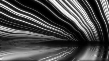 white color multiple diagonal lines moving in 3d space forming water reflection on floor hi-tech design dark technology background video