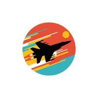 A jet flying over a colorful background vector
