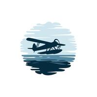 Airplane flying over the ocean, illustration vector