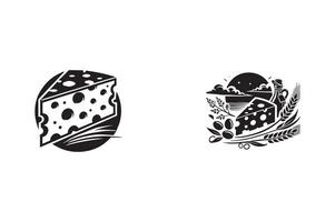 A set of black and white logos for cheese vector