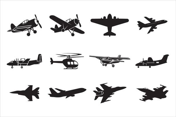 Aircraft icons set illustration