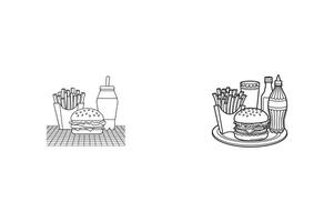 A hamburger, fries and soda on a plate vector